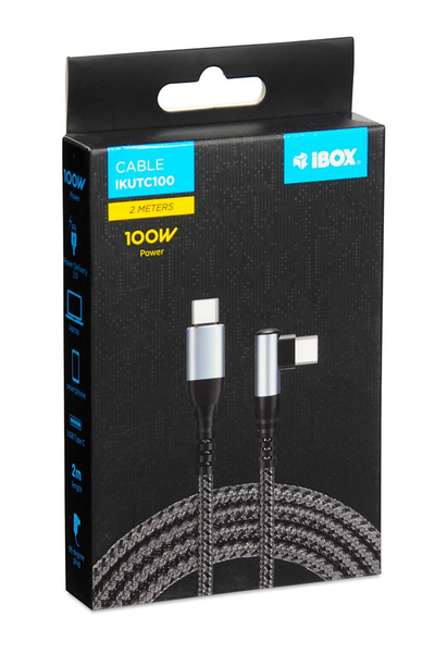Kabllo iBOX IKUTC100, USB-C, 100W, 2m, e zezë