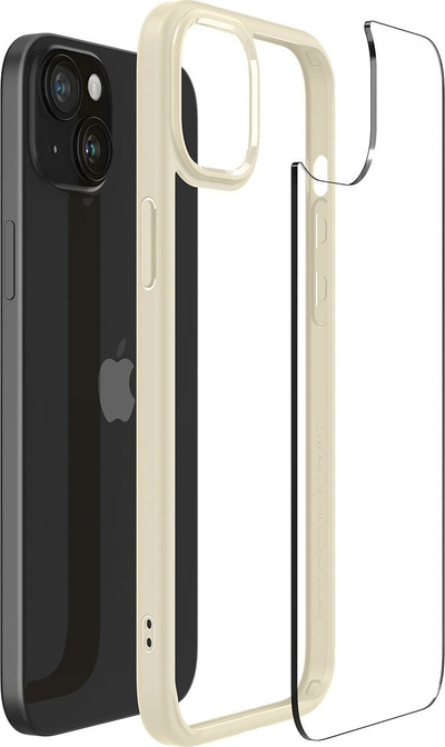 Mbrojtëse telefoni Spigen Ultra Hybrid për iPhone 15, TPU transparente, rri me karikim wireless, ngjyrë bezhë