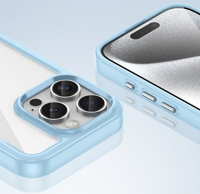 Mbrojtëse telefoni Outer Space për iPhone 16 Pro, kornizë xheli TPU, pjesë e pasme e tejdukshme, blu