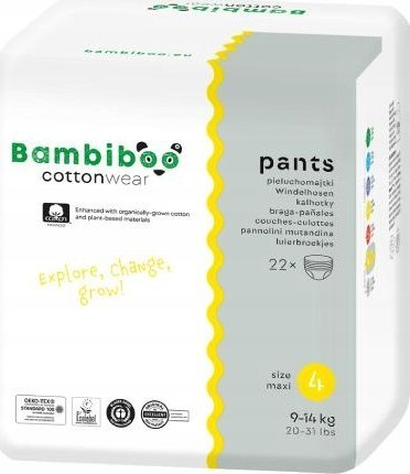 Pелени Bambiboo со памук, големина 4, 9-14 kg, 22 парчиња