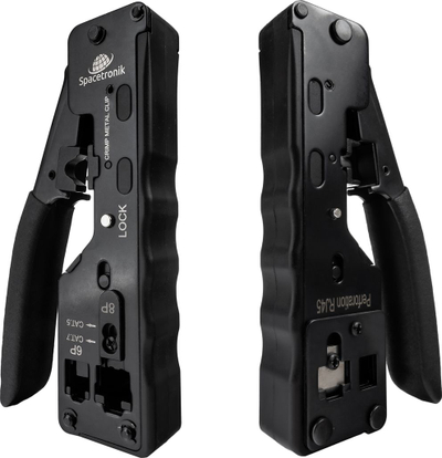 Алатка за кримпување Spacetronik PT-CT02, RJ45 RJ12 RJ11, за конектори pass-through, црна