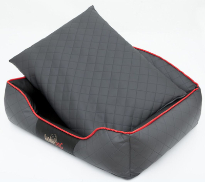 Shtrat për qen Hobbydog Bed Elite XL, eko lëkurë, gri grafit me anë të zeza