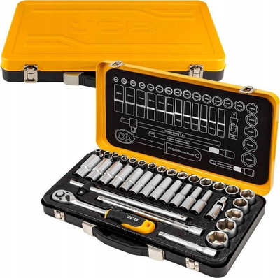Set çelësash me godinë JCB, 1/2", 36 copë, çelik Cr-V