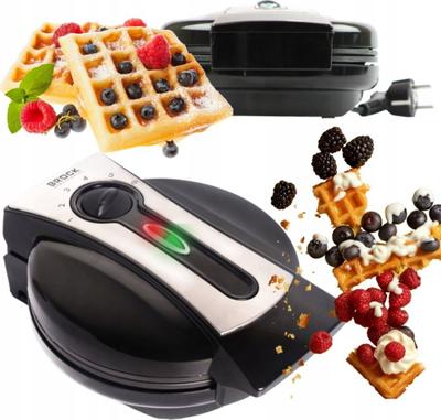 Aparat waffle Brock WM3002BK, 1000W, pllaka jo ngjitëse, argjendtë