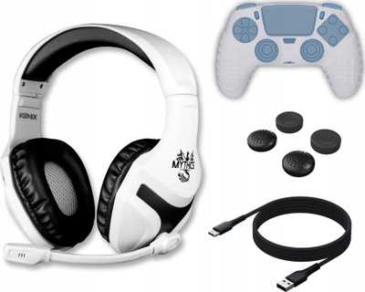 Set aksesorësh gaming Konix Mythics PS 400 për PS5, kas me mikrofon, bardh e zi