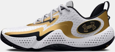 Atlete basketbolli Under Armour Spawn 5, UA Micro G, rrjetë që merr frymë, të bardha me ari