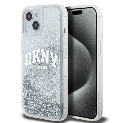 Mbulesë telefoni DKNY Liquid Glitter Arch Logo, për iPhone 15, plastike, transparente me shkëlqim