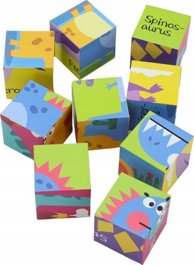 Lodër pazëll kubik Leantoys 6 në 1, 9 kuba, dinosaurë, shumëngjyrëshe