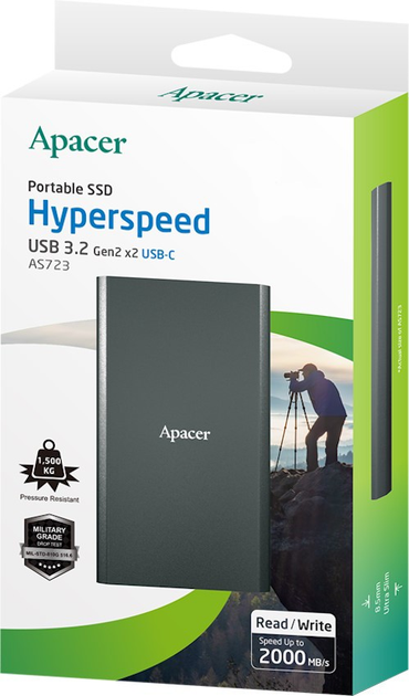 Disk SSD Apacer AS723 Portable, 1TB, USB 3.2 Gen2 x2, i zi