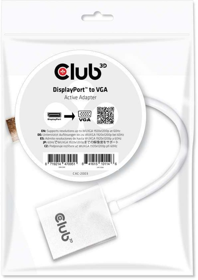 Адаптер ДисплејПорт во ВГА Club 3D CAC-2003, 0.2m, бела
