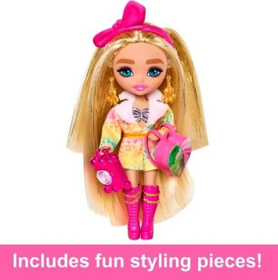 Kukull Barbie Extra Minis Travel, 14 cm, Safari Fashion, rozë