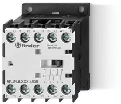 Kontaktor fuqie Finder 6K.04.9.024.4809, 3NO+1NO, 9A, 400V AC3, bobinë 24V DC