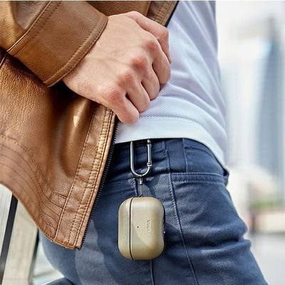Mbrojtëse kufjesh UNIQ Terra për AirPods Pro, lëkurë e vërtetë, për karikim wireless, e zezë