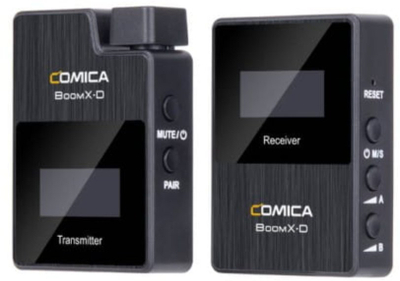 Set mikrofonësh wireless Comica BoomX-D P, 2 transmëtues, 1 marrës, për kamera dhe pajisje me dorë, i zi