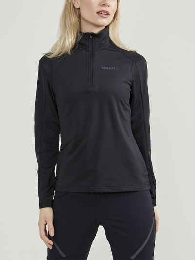 Bluzë sportive Craft Core Gain Midlayer për goca, me mëngë të gjata, me gjysmë-zinxhir, e zezë