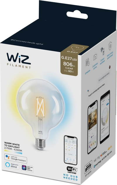 Llambë smart WiZ Tunable White G125, E27, 100W ekuivalente, WiFi, e bardhë e rregullueshme