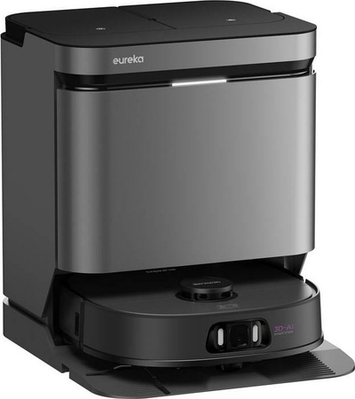 Сет 2 роботски правосмукалки Еурека J15 Pro Ultra, станица за самопразнење, функција за бришење, црна