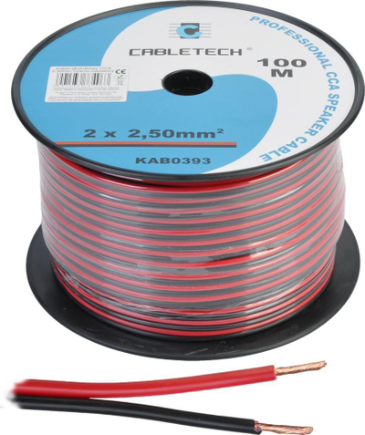 Кабел за звучници Cabletech CCA, 2 x 2.5mm, 100m, црно-црвен