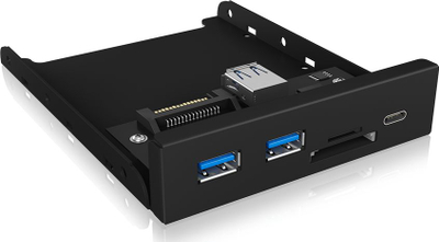 Panel frontal Icy Box IB-HUB1417-i3, 2x USB 3.0, USB-C, lexues kartele SD, i zi