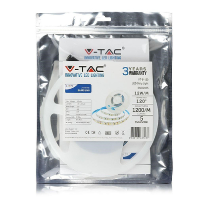Shirit LED V TAC VT 5 120, 5 m, 12 V, i bardhë ditë