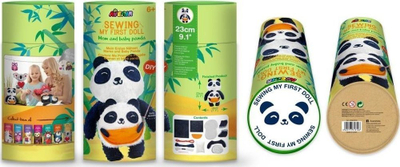 Set qepjeje për kalamaj Avenir Sewing Kukulla ime e parë mami dhe bebi Panda, 23cm, 6+ vjeç, bardhë e zi