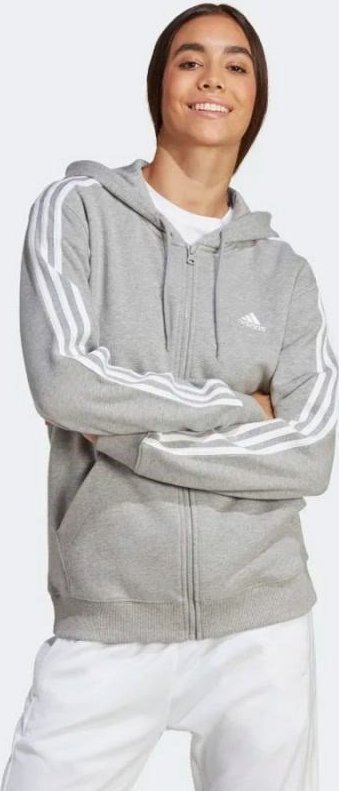 Bluzë me kapuç adidas 3 Stripes Full Zip R HD W, me zinxhir komplet, për goca, gri e hapur
