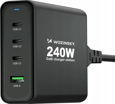 Karikues muri Wozinsky WGCSB, GaN, 240W, 3x USB‑C 1x USB‑A, i zi