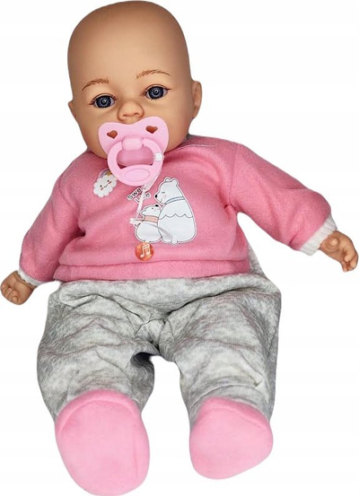 Kukull bebe Baby Adar 45cm, me zë, rozë gri