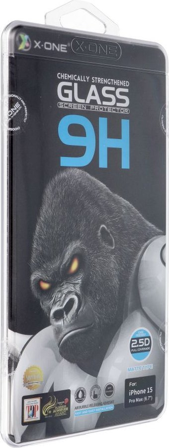 Mbrojtëse ekrani X-one Full Cover Extra Strong Matte për iPhone 15 Pro Max, xham i temperu, mat, transparent