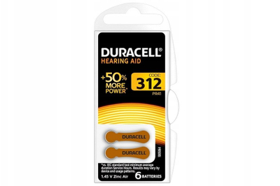 Bateri për aparat dëgjimi Duracell DA312, zink ajër, 1.45V