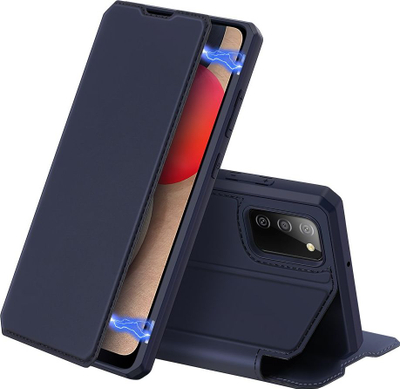 Këllëf telefoni Dux Ducis Skin X, për Samsung Galaxy A02s, tip flip me këmbëz për me e mbajt, blu e errët