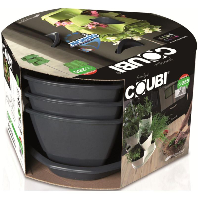 Vazo lulesh Prosperplast Coubi me 3 nivele, 29.5 cm, plastike, grafit