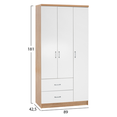 Garderobë 3-dyershe Caesar HM340.06, 2 sirtarë, 89x42.5x181 cm, sonoma e bardhë
