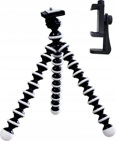 Tripod Viking 4D, mini tripod për shumë punë, me mbajtëse telefoni, bardh e zi