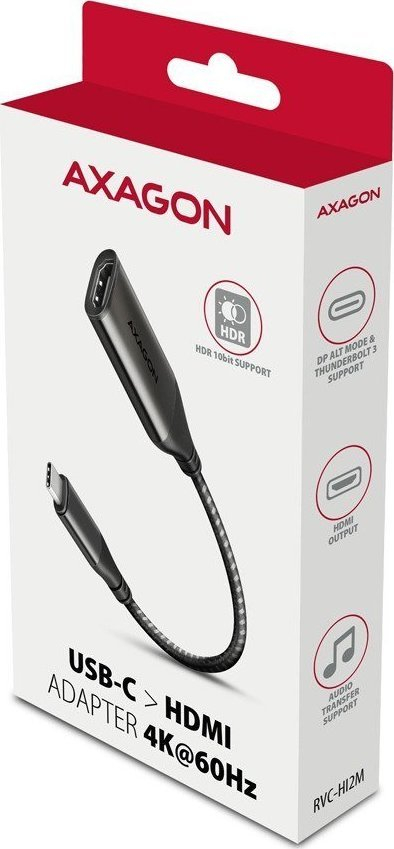 Adapter kabllo USB C në HDMI Axagon RVC HI2M, 4K 60Hz, 25cm, alumin i argjendtë