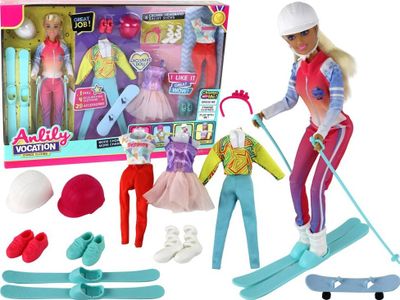 Kukull sport Anlily Leantoys, 30 cm, me gëzhdesa skijimi, shumëngjyrëshe