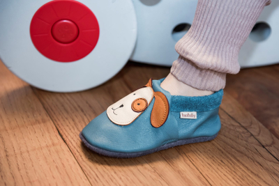 Papuçe fëmijësh Baobaby Buddy, lëkurë 100%, madhësia 2XL, blu