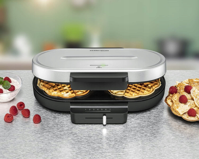 Aparat për waffle Rommelsbacher WA 1250, 1200W, pllaka jo ngjitëse, i zi me argjend