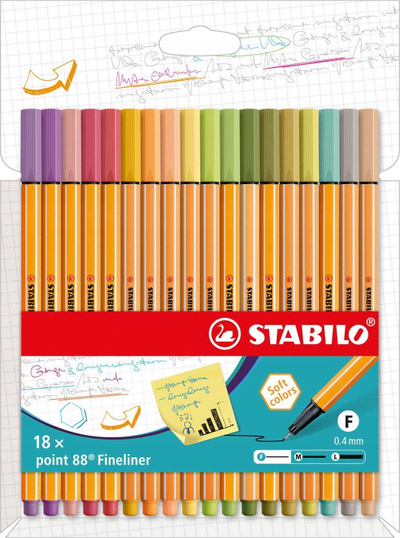 Set fineliner Stabilo Point 88, 18 ngjyra, majë 0.4 mm
