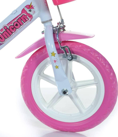 Biçikletë fëmijësh Unicorn Kids, 12", me rrota ndihmëse, rozë e bardhë