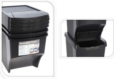 Set koshash riciklimi Addis Food Stackable, 3 x 22L, me kapakë, gri