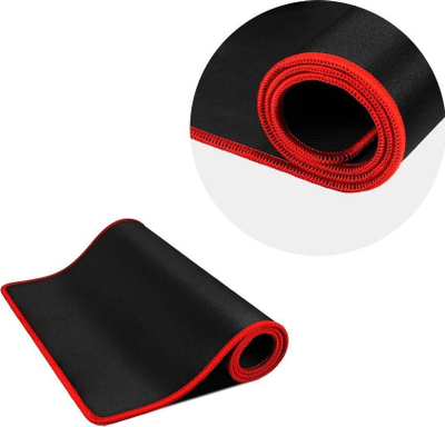 Mousepad gaming për tastierë edhe maus, 900x400x3mm, me cepa të qepur, i zi me kornizë të kuqe