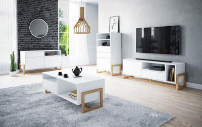 Komodinë TV Oslo, 140 cm, chipboard i laminuar, e bardhë druri