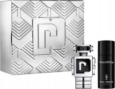 Set parfum për burra Paco Rabanne Phantom, EDT 100ml, deodorant spray 150ml, argjendtë e zi