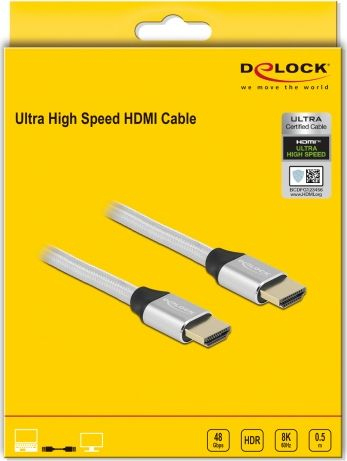 Kabllo HDMI DeLOCK 85368, Ultra High Speed, 3 m, ngjyrë argjendi