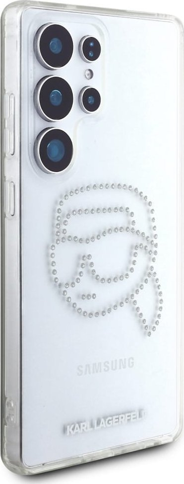 Futë telefoni Karl Lagerfeld për Samsung S25 Ultra Klhcs25Lhkhdcelt, e tejdukshme me gurë të vegjël shkëlqim, transparente