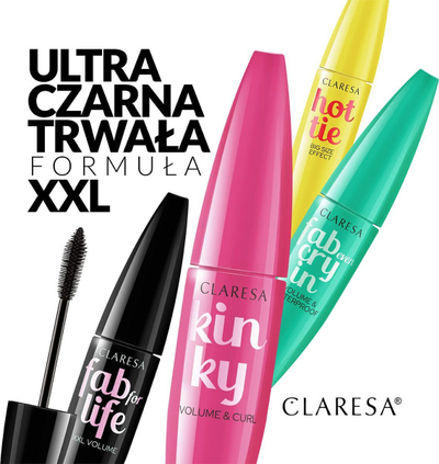 Maskara për qerpikë Claresa Kinky, për volum edhe kaçurrela, 01 Deep Black, 10g