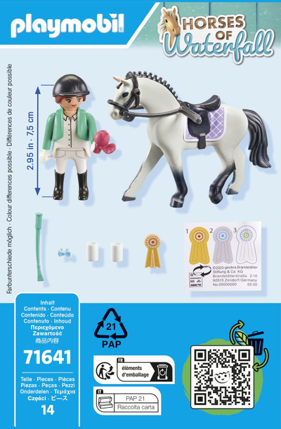 Set lodër Playmobil Horses of Waterfall Tournament Rider 71641, kalorëse me kal Hanoverian, për fëmijë