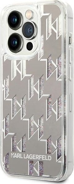 Mbulesë telefoni Karl Lagerfeld Liquid Glitter Monogram për iPhone 14 Pro Max 6.7", hardcase, argjendi
