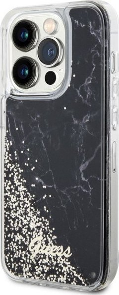 Futlle telefoni Guess Liquid Glitter Marble për iPhone 14 Pro, hardcase, e zezë